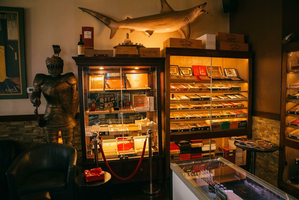 Knight armour beside the humidor