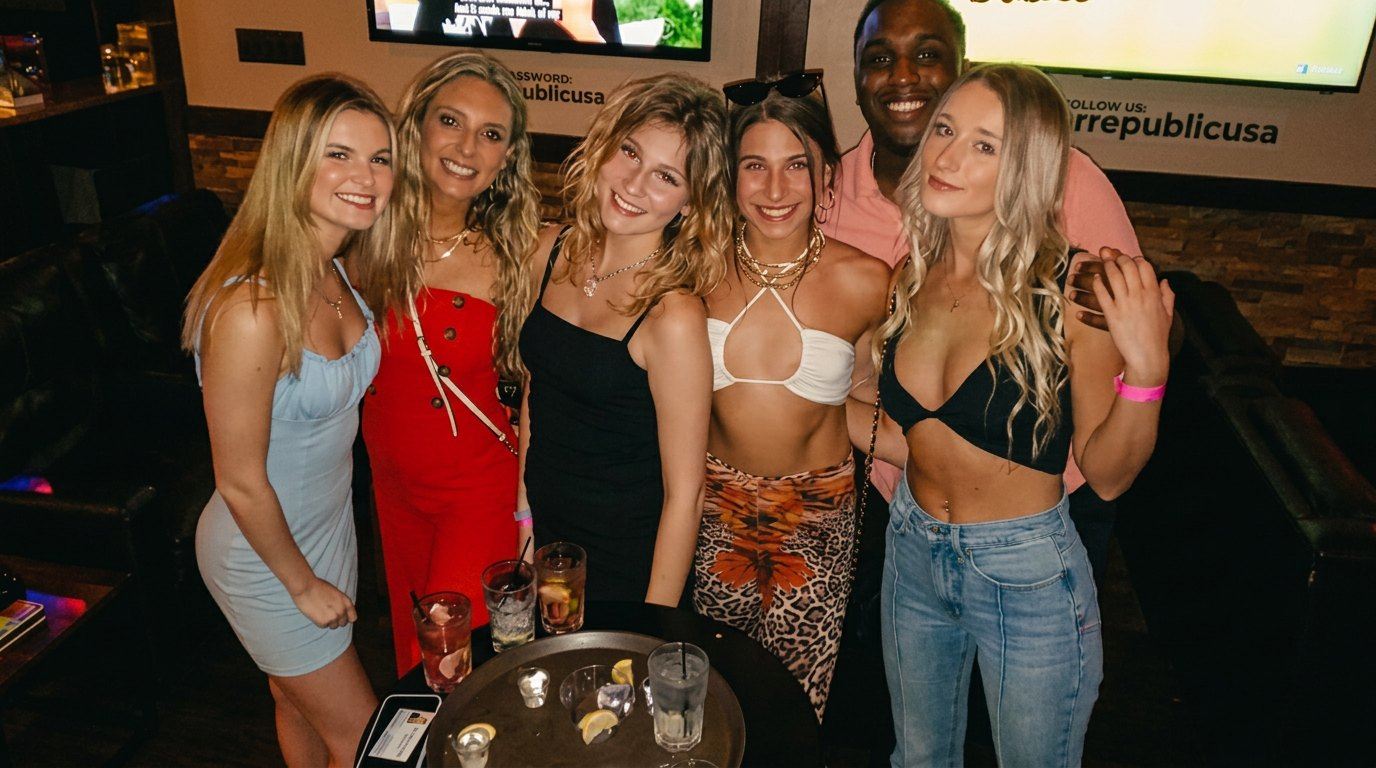 A group out in the lounge at Cigar Republic USA